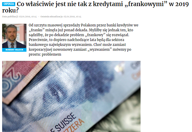 Co właściwie jest nie tak z kredytami „frankowymi” w 2019 roku?”