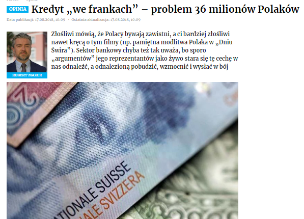 Kredyt „we frankach” – problem 36 milionów Polaków