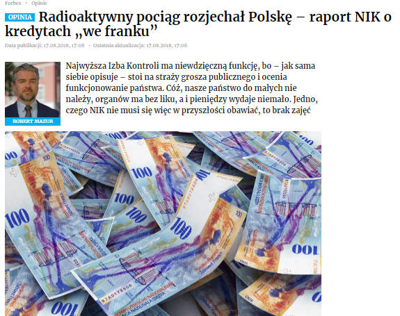 Radioaktywny pociąg rozjechał Polskę – raport NIK o kredytach „we franku”